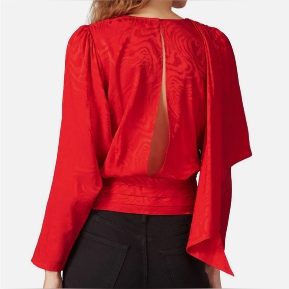 Ronny Kobo Womens Red Crew Neck Draped Open Back Silk Monet Top Size M - Picture 2 of 9